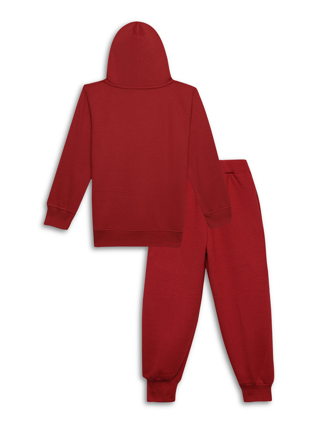 Vimal Jonney Maroon Printed Hooded Cotton Fleece Tracksuit Co-ord Set for Kids