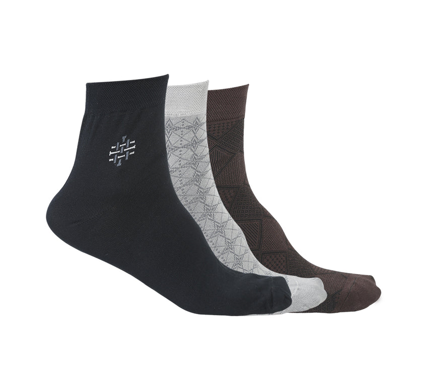 Vimal Jonney Men's Mercerised cotton Solid Ankle Socks, Free Size, Pack of 3 (Multicoloured)