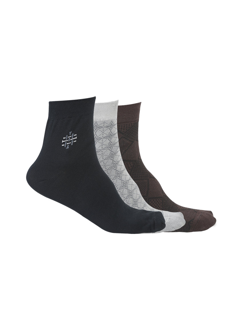 Vimal Jonney Men's Mercerised cotton Solid Ankle Socks, Free Size, Pack of 3 (Multicoloured)