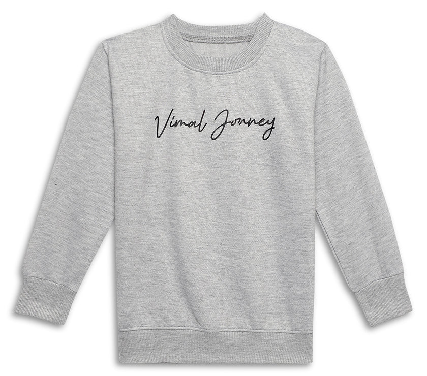Vimal Jonney Grey Melange Printed Round Neck Cotton Fleece Tracksuit Co-ord Set for Kids