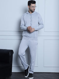 Vimal Jonney Grey Melange Solid Hooded Cotton Fleece Tracksuit for Men