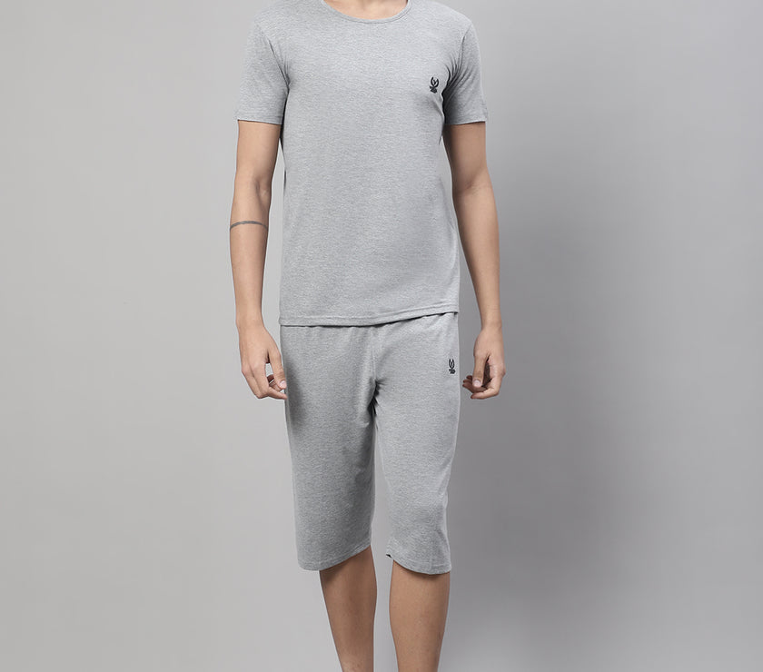 Vimal Jonney Grey Melange Cotton Solid Co-ord Set Tracksuit For Men(Zip On 1 Side Pocket)