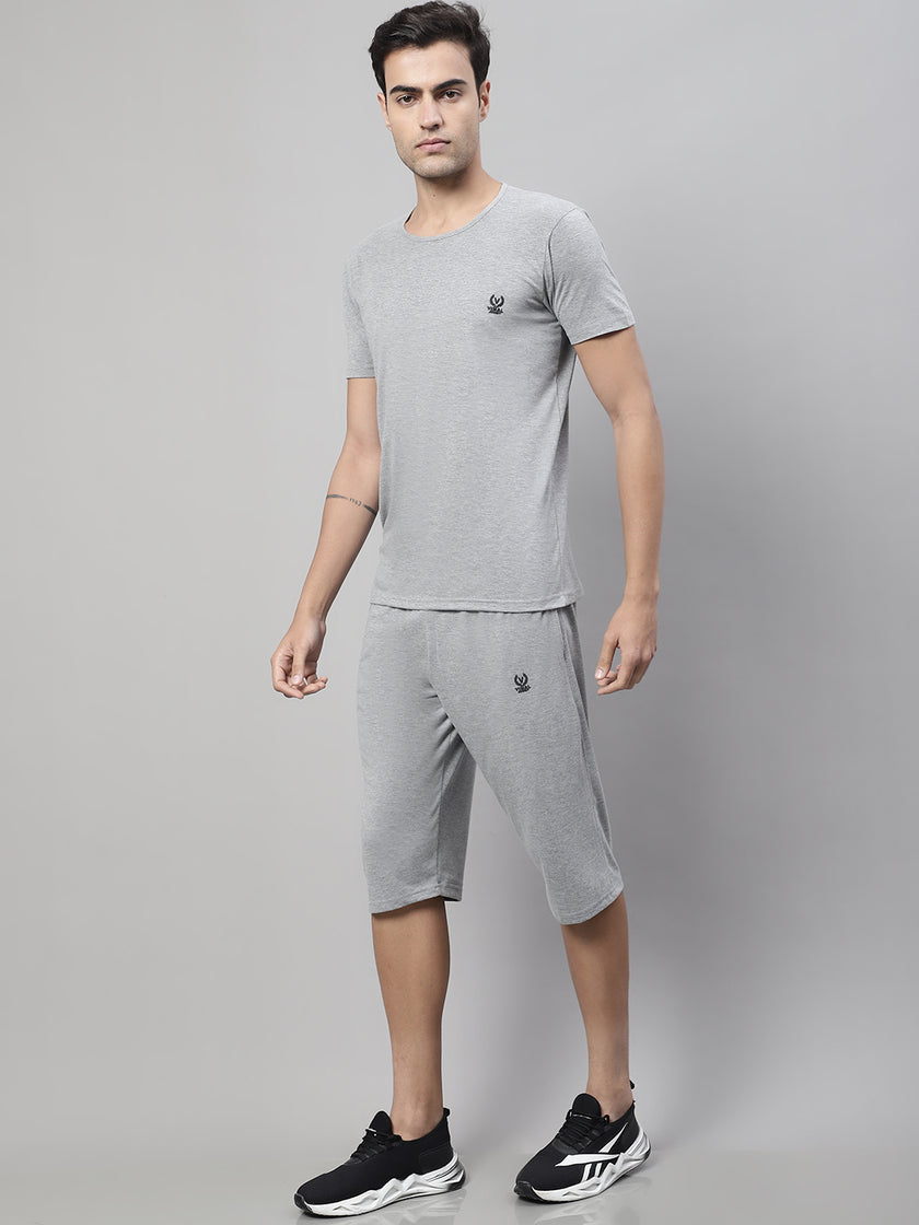 Vimal Jonney Grey Melange Cotton Solid Co-ord Set Tracksuit For Men(Zip On 1 Side Pocket)