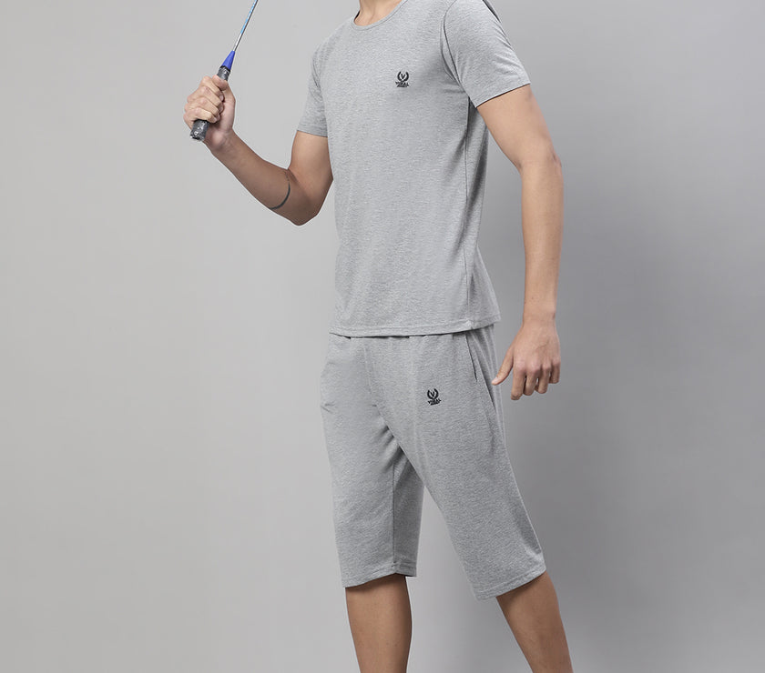 Vimal Jonney Grey Melange Cotton Solid Co-ord Set Tracksuit For Men(Zip On 1 Side Pocket)