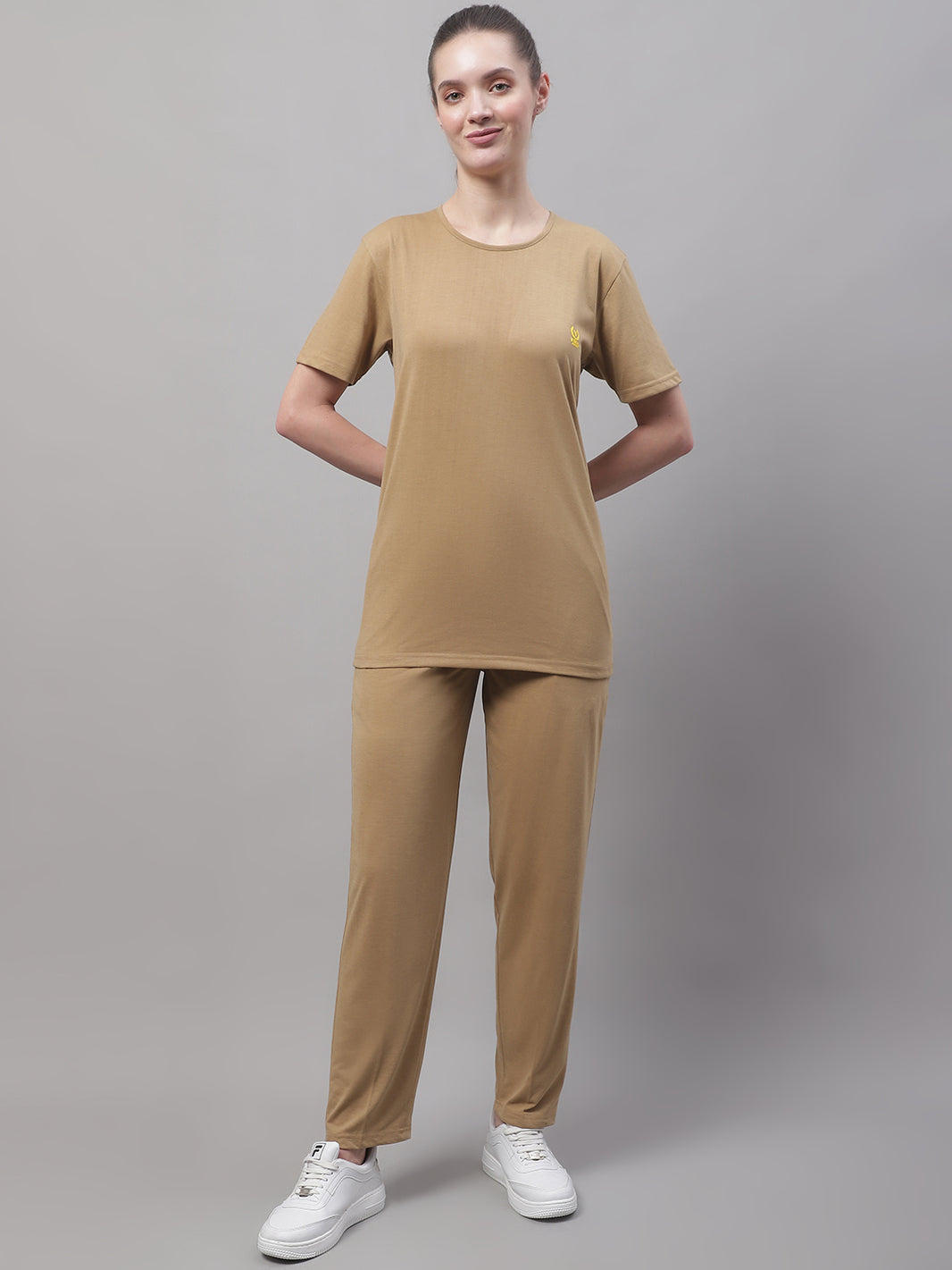 Vimal Jonney Mud Cotton Solid Co-ord Set Tracksuit For Women