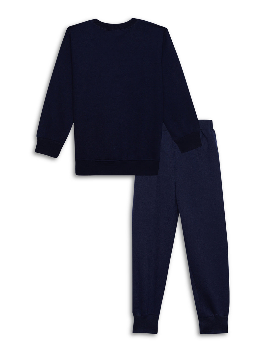 Vimal Jonney Navy Blue Printed Round Neck Cotton Fleece Tracksuit Co-ord Set for Kids