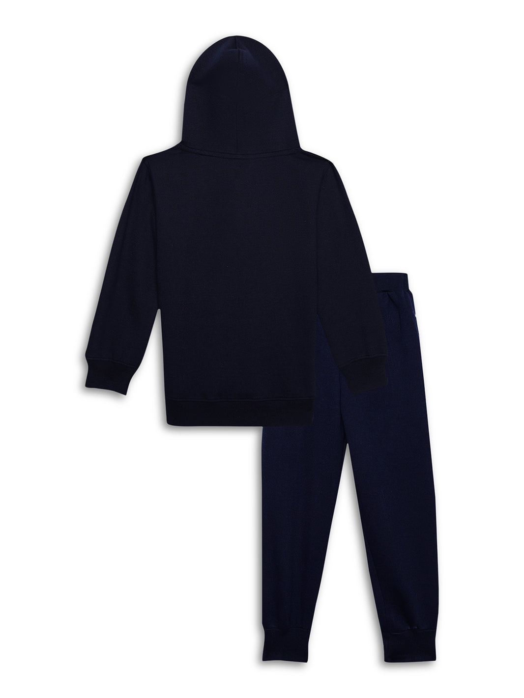Vimal Jonney Navy Blue Printed Hooded Cotton Fleece Tracksuit Co-ord Set for Kids