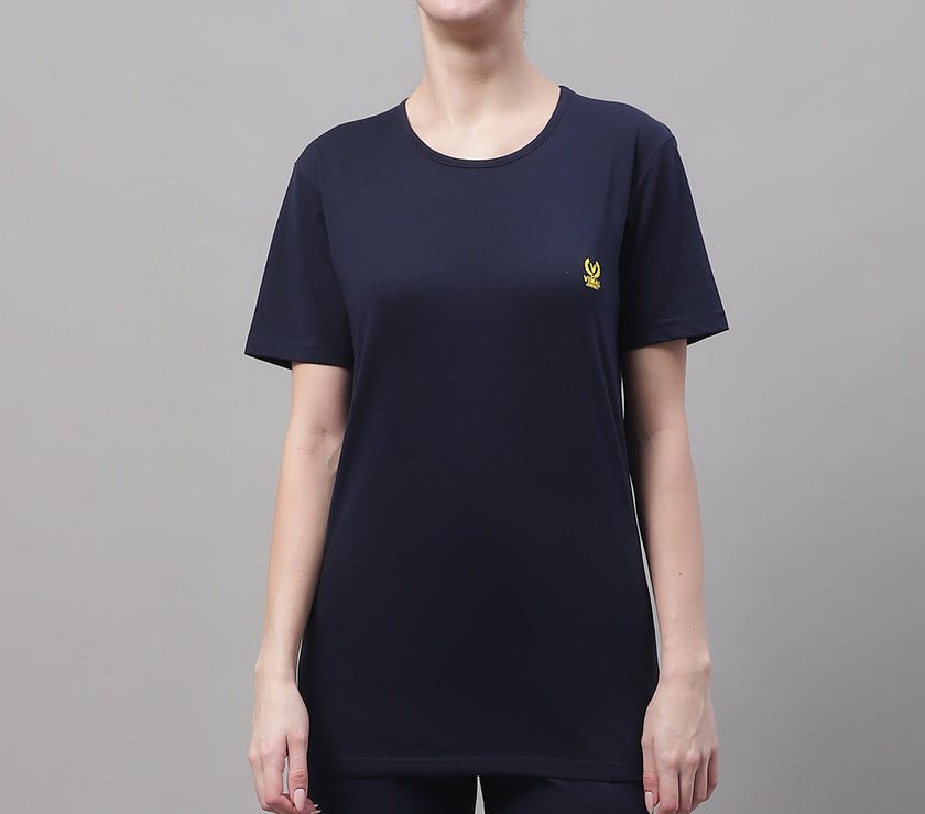 Vimal Jonney Navy Blue Cotton Solid Co-ord Set Tracksuit For Women