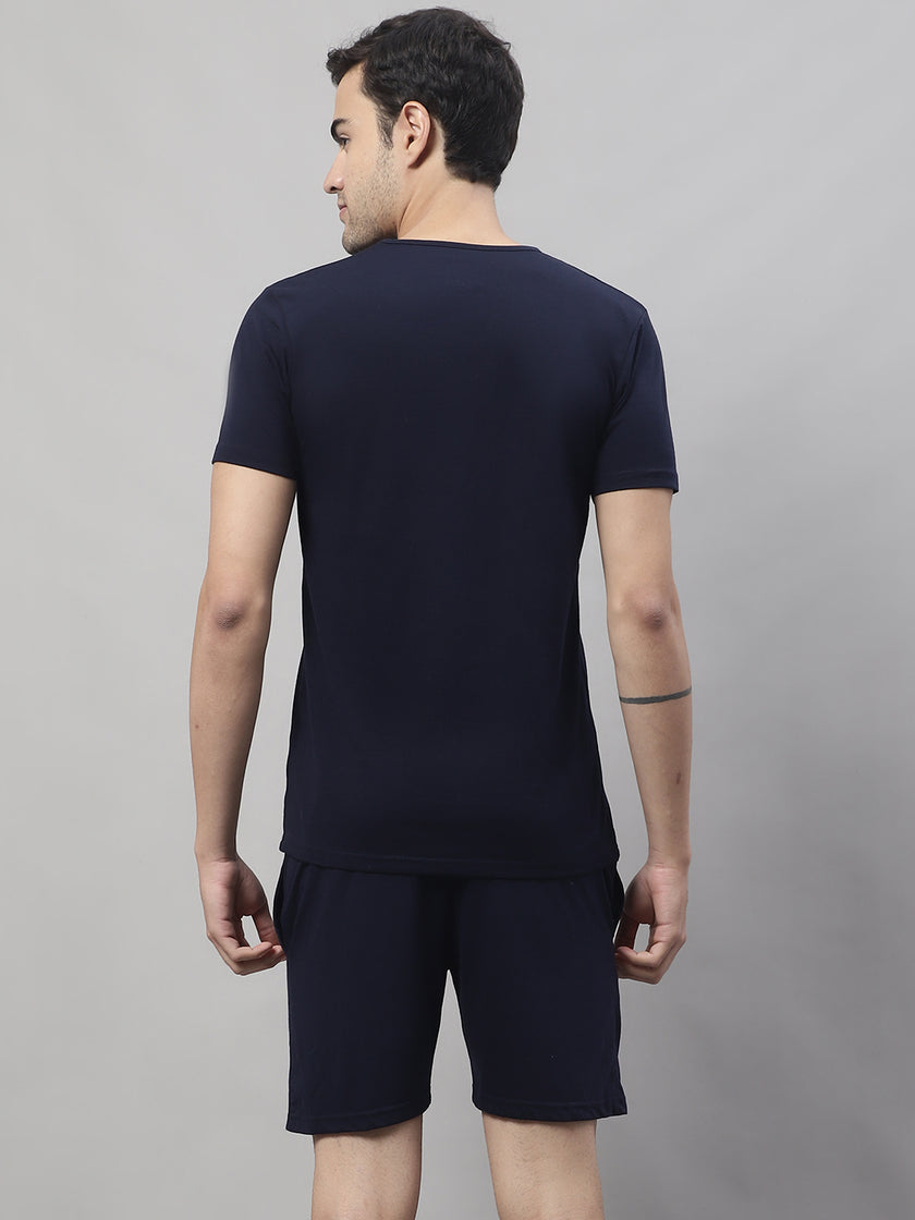 Vimal Jonney Navy Blue Cotton Solid Co-ord Set Tracksuit For Men(Zip On 1 Side Pocket)