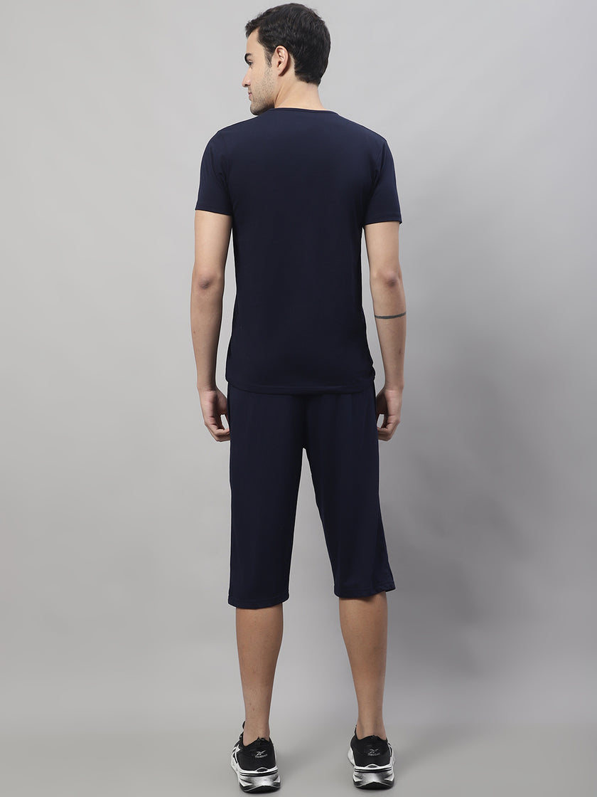 Vimal Jonney Navy Blue Cotton Solid Co-ord Set Tracksuit For Men(Zip Of 1 Side Pocket)