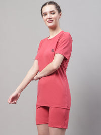 Vimal Jonney Pink Cotton Solid Co-ord Set Tracksuit For Women