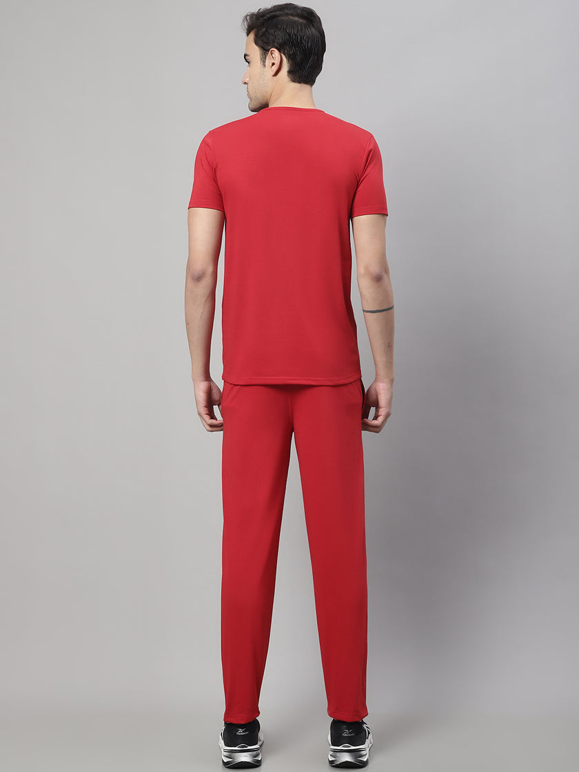 Vimal Jonney Red Cotton Solid Co-ord Set Tracksuit For Men(Zip On 1 Side Pocket)