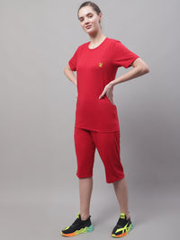 Vimal Jonney Red Cotton Solid Co-ord Set Tracksuit For Women