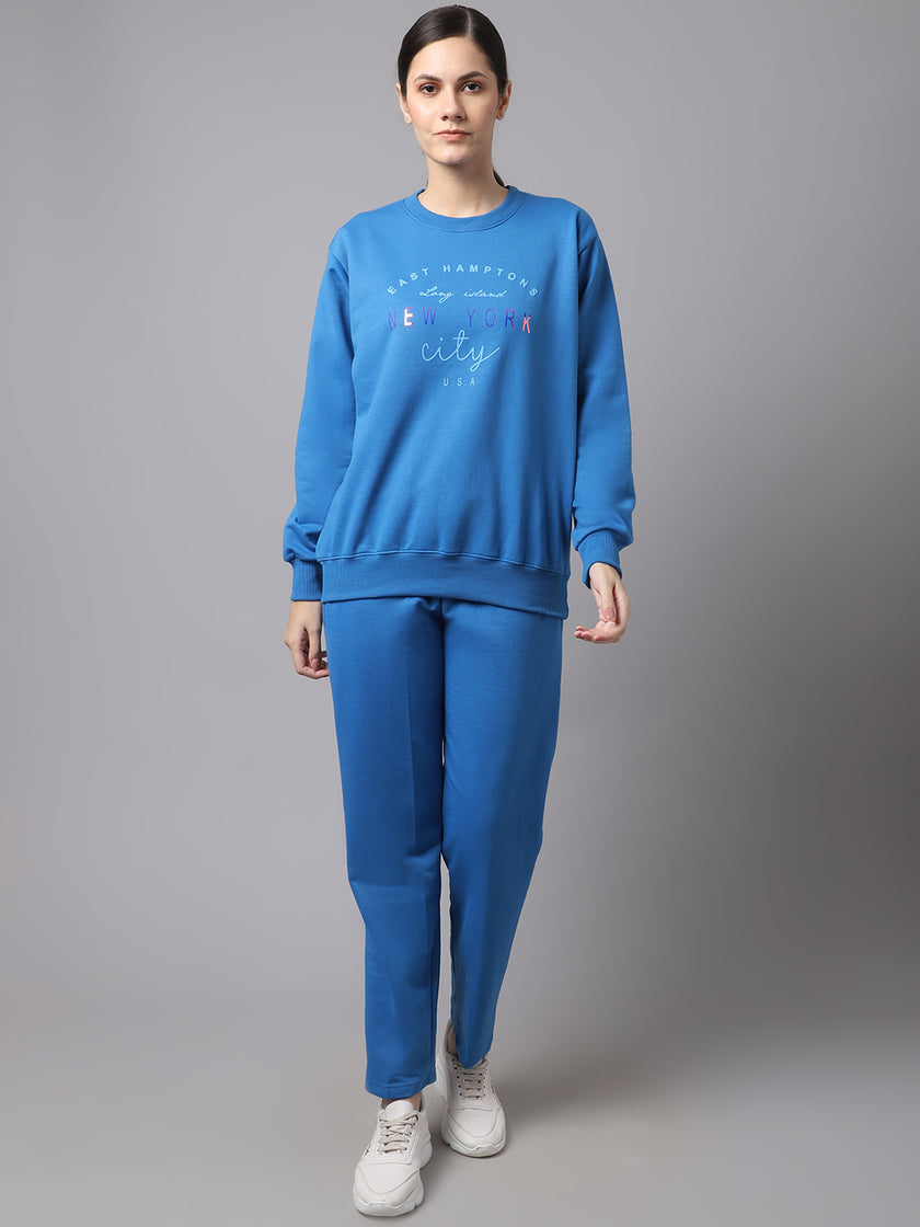 Vimal Jonney Fleece Printed Blue Tracksuit for Women