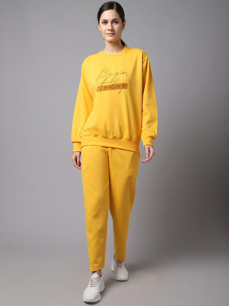Vimal Jonney Fleece Printed Yellow Tracksuit for Women