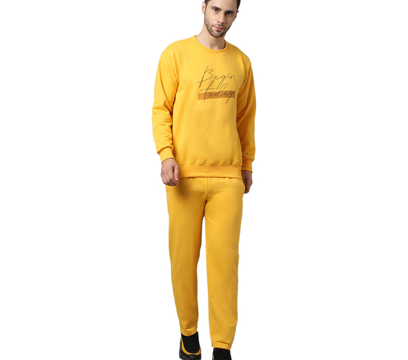 Vimal Jonney Fleece Printed Yellow Tracksuit for Men