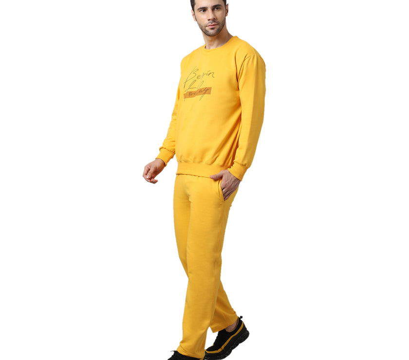 Vimal Jonney Fleece Printed Yellow Tracksuit for Men