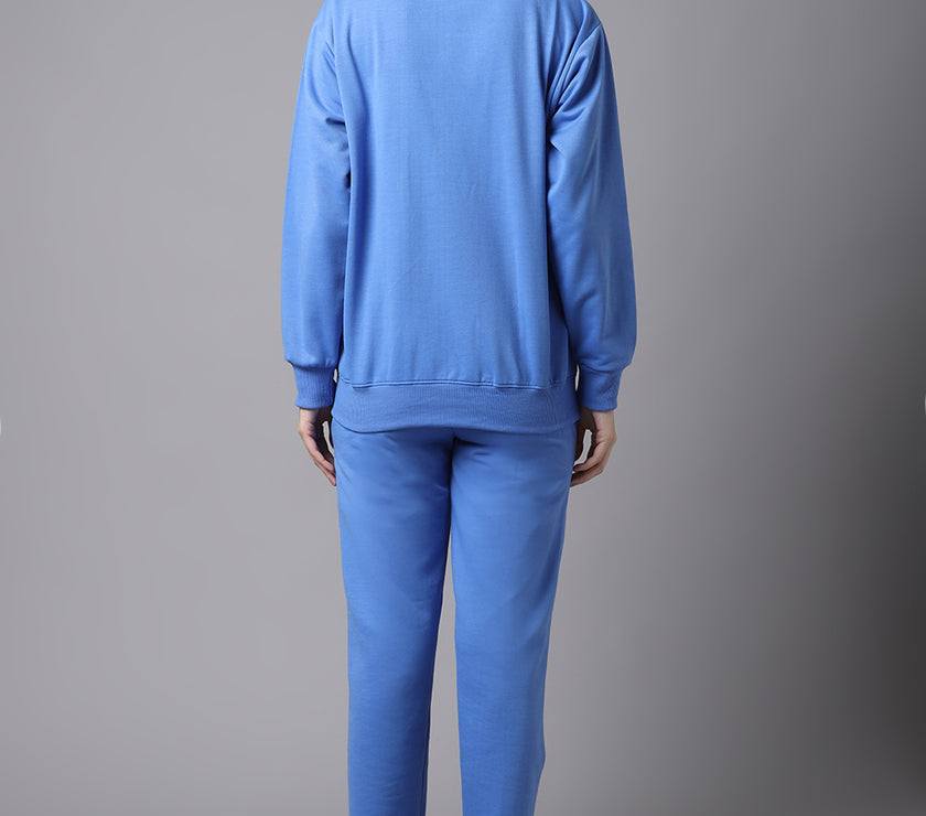 Vimal Jonney Fleece Printed Sky Blue Tracksuit for Women