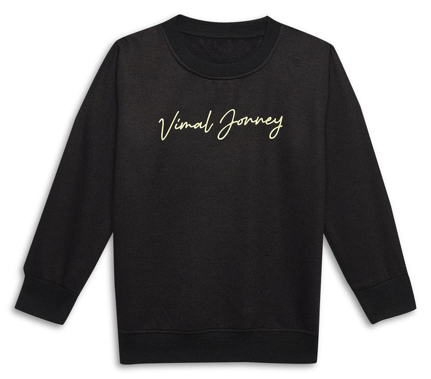 Vimal Jonney Black Printed Round Neck Cotton Fleece Sweatshirt for Kids