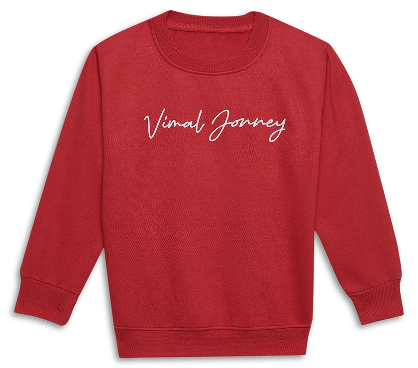 Vimal Jonney Maroon Printed Round Neck Cotton Fleece Sweatshirt for Kids