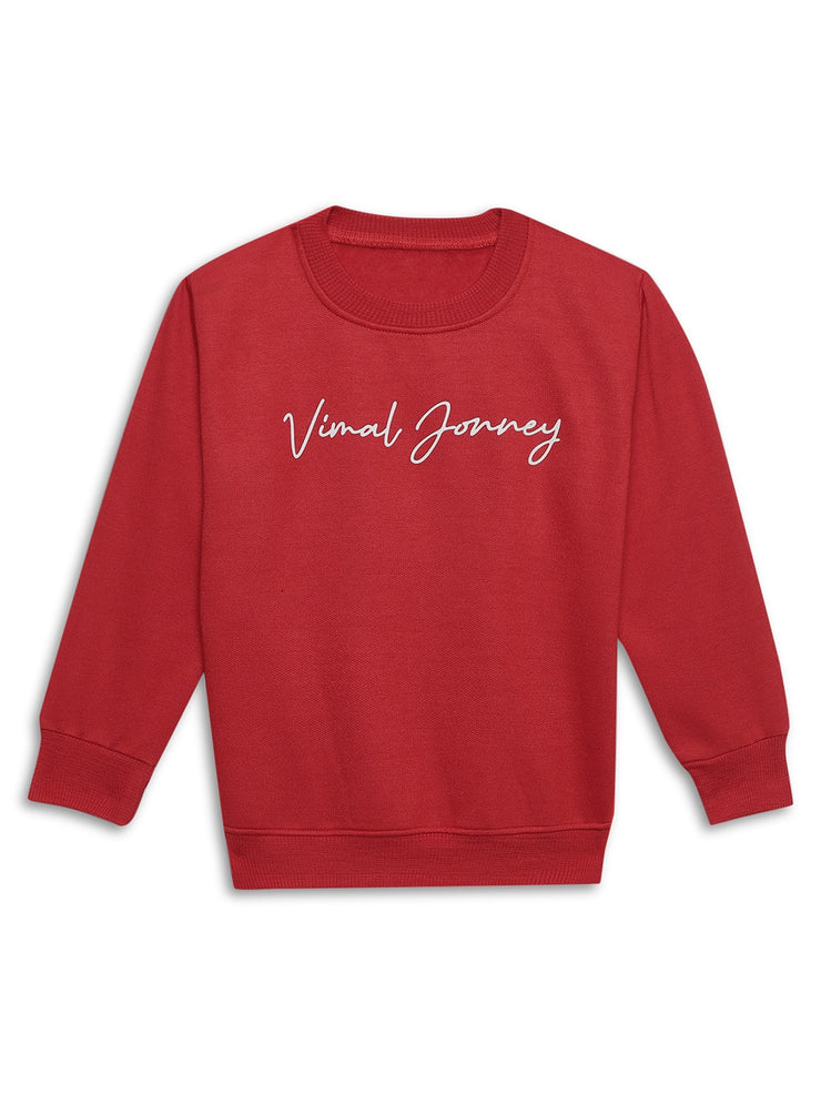 Vimal Jonney Maroon Printed Round Neck Cotton Fleece Sweatshirt for Kids