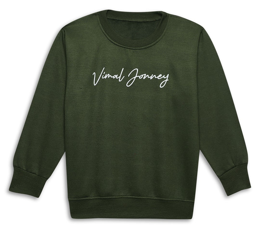 Vimal Jonney Olive Printed Round Neck Cotton Fleece Sweatshirt for Kids