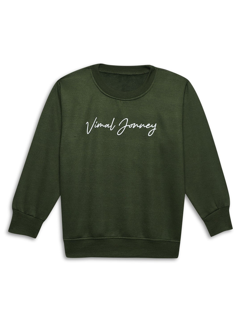 Vimal Jonney Olive Printed Round Neck Cotton Fleece Sweatshirt for Kids