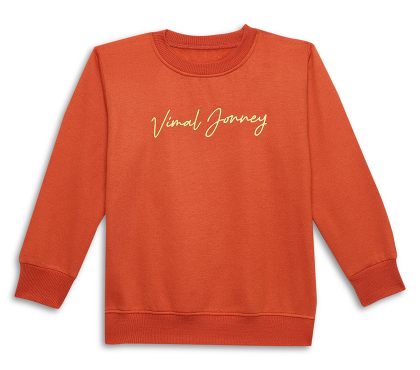 Vimal Jonney Rust Printed Round Neck Cotton Fleece Sweatshirt for Kids