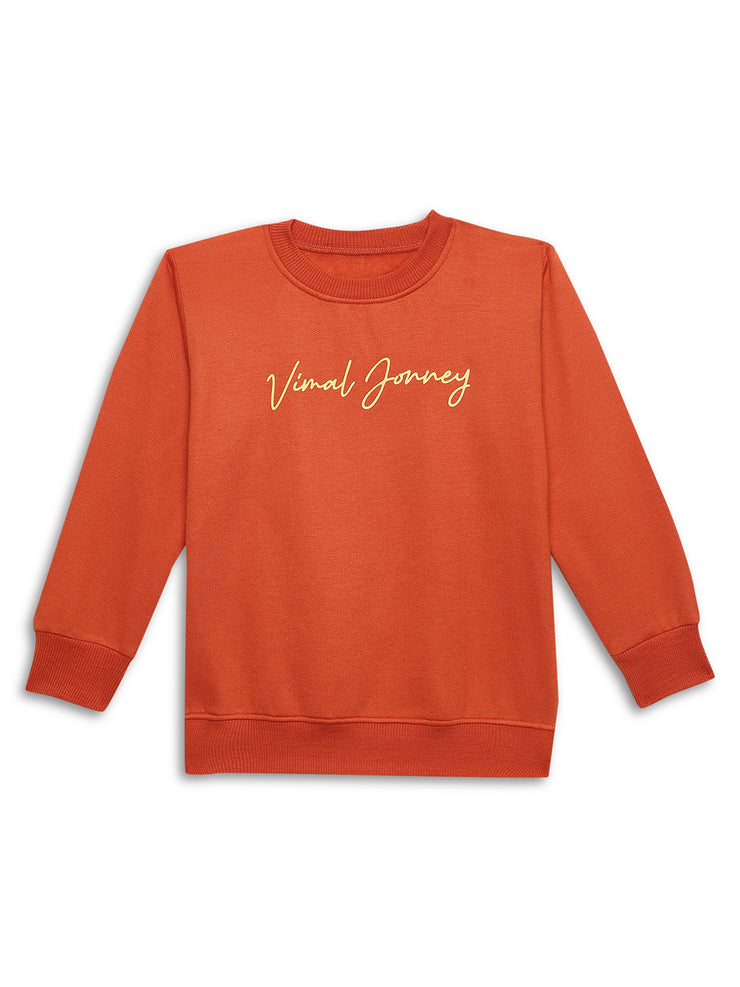 Vimal Jonney Rust Printed Round Neck Cotton Fleece Sweatshirt for Kids