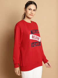 Vimal Jonney Maroon Printed Round Neck Cotton Fleece Sweatshirt for Women