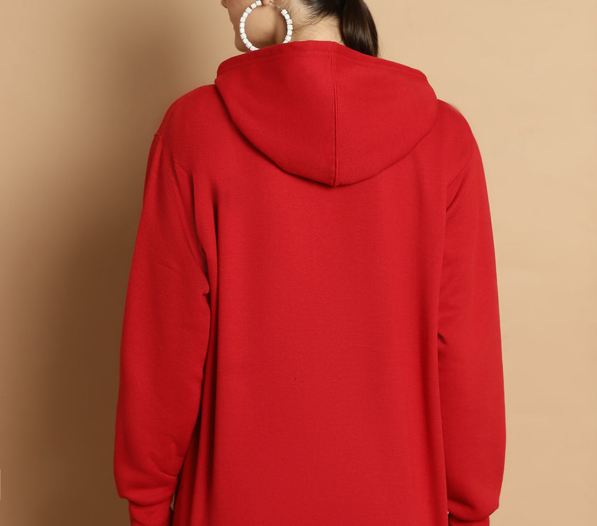 Vimal Jonney Maroon Printed Hooded Cotton Fleece Sweatshirt for Women