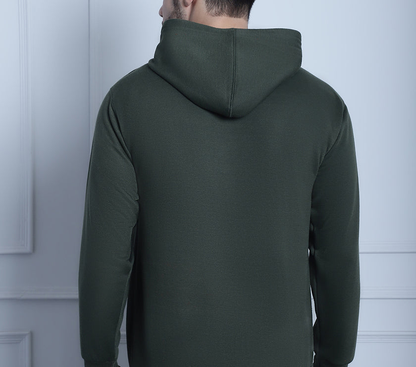 Vimal Jonney Olive Printed Hooded Cotton Fleece Sweatshirt for Men