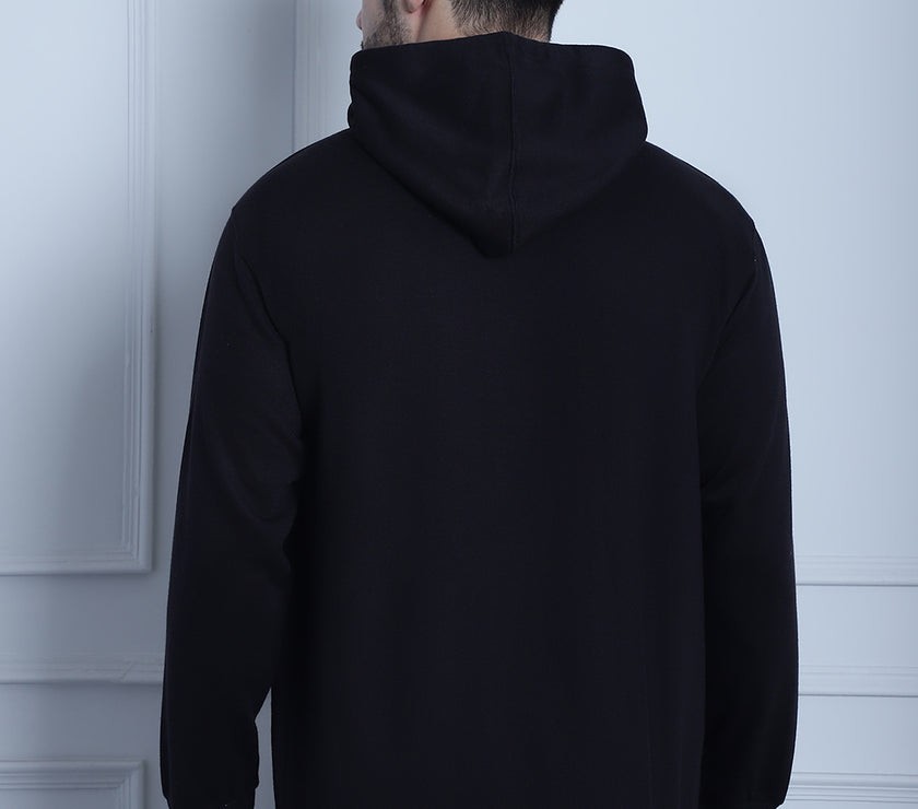 Vimal Jonney Black Printed Hooded Cotton Fleece Sweatshirt for Men