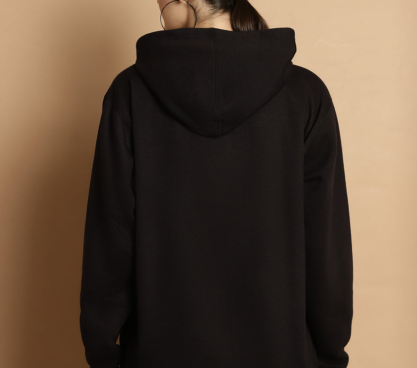 Vimal Jonney Black Printed Hooded Cotton Fleece Sweatshirt for Women