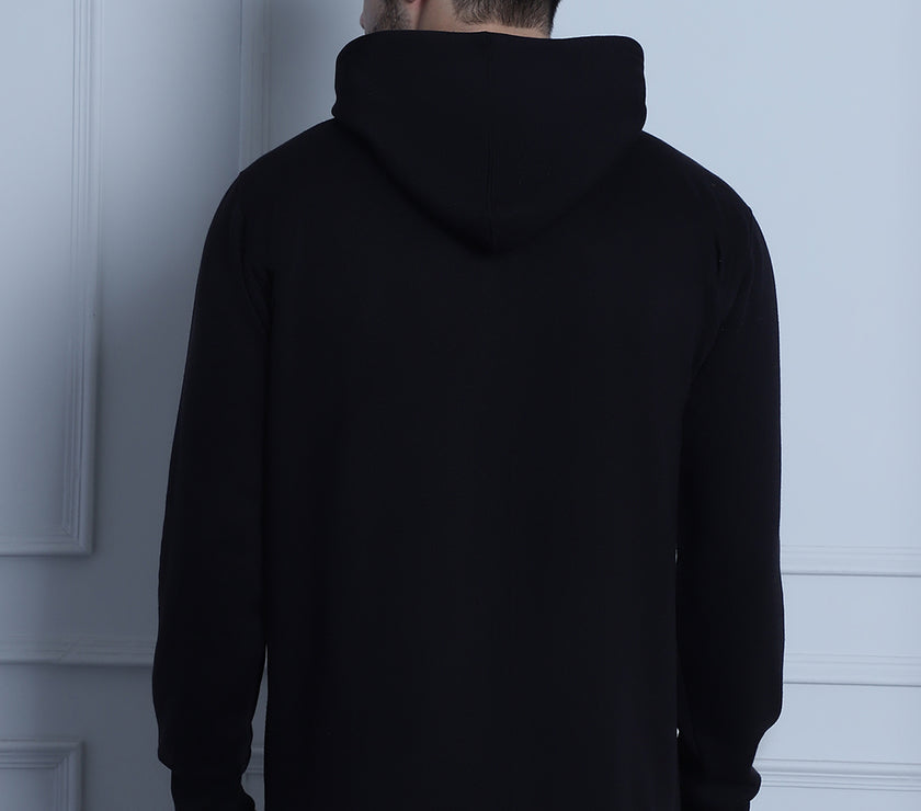 Vimal Jonney Black Printed Hooded Cotton Fleece Sweatshirt for Men