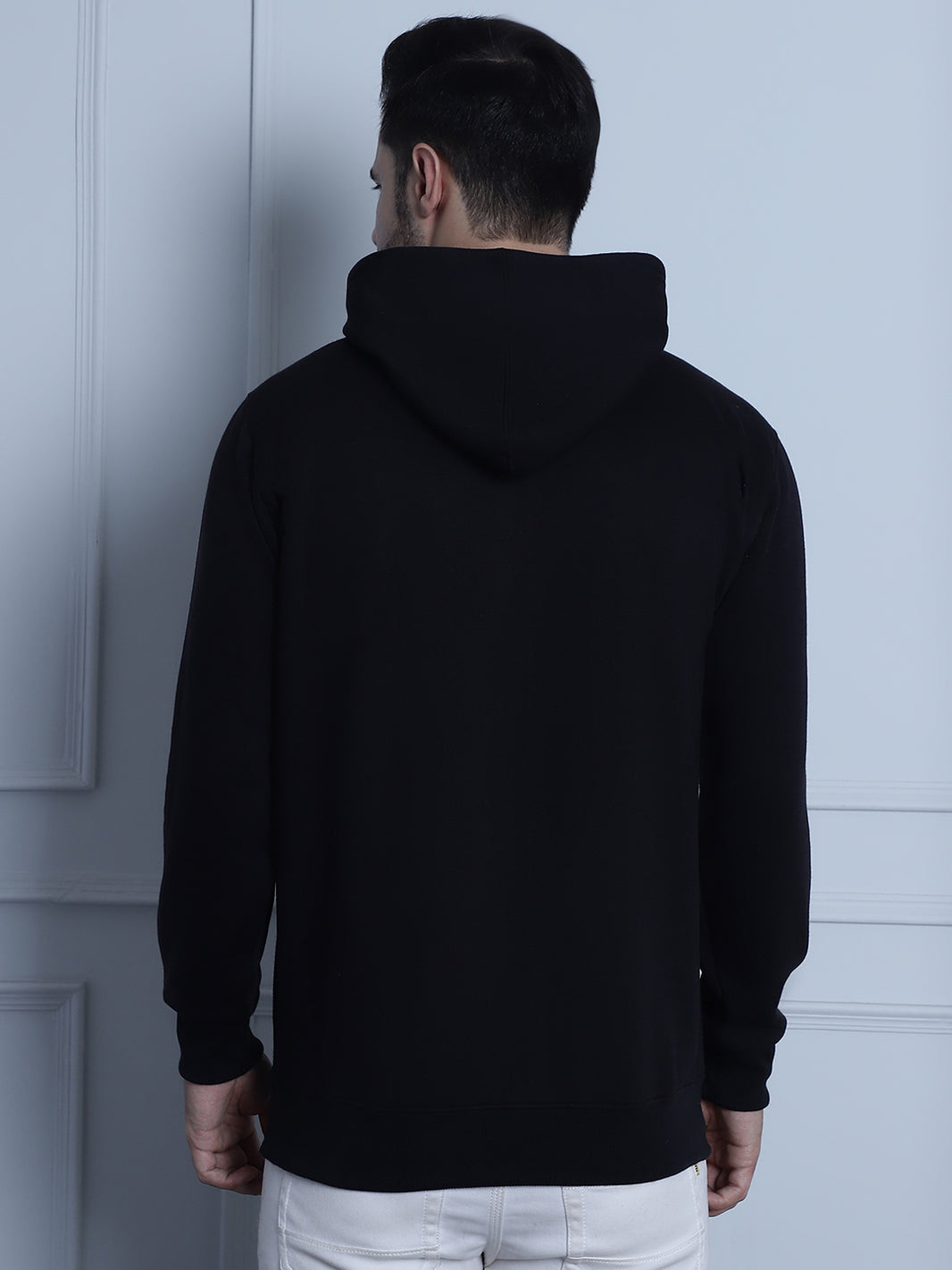 Vimal Jonney Black Printed Hooded Cotton Fleece Sweatshirt for Men