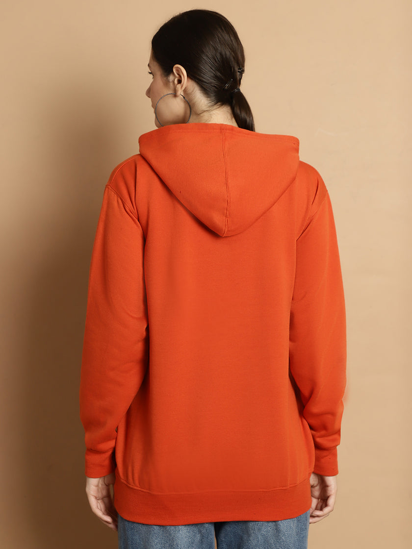 Vimal Jonney Rust Printed Hooded Cotton Fleece Sweatshirt for Women