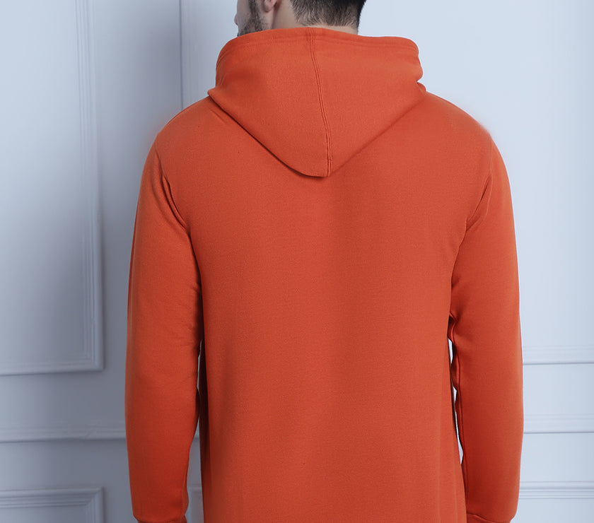 Vimal Jonney Rust Printed Hooded Cotton Fleece Sweatshirt for Men