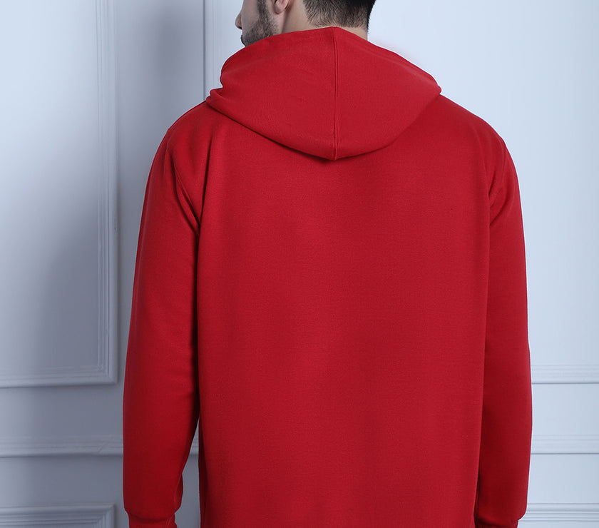 Vimal Jonney Maroon Printed Hooded Cotton Fleece Sweatshirt for Men