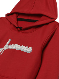 Vimal Jonney Maroon Printed Hooded Cotton Fleece Sweatshirt for Kids