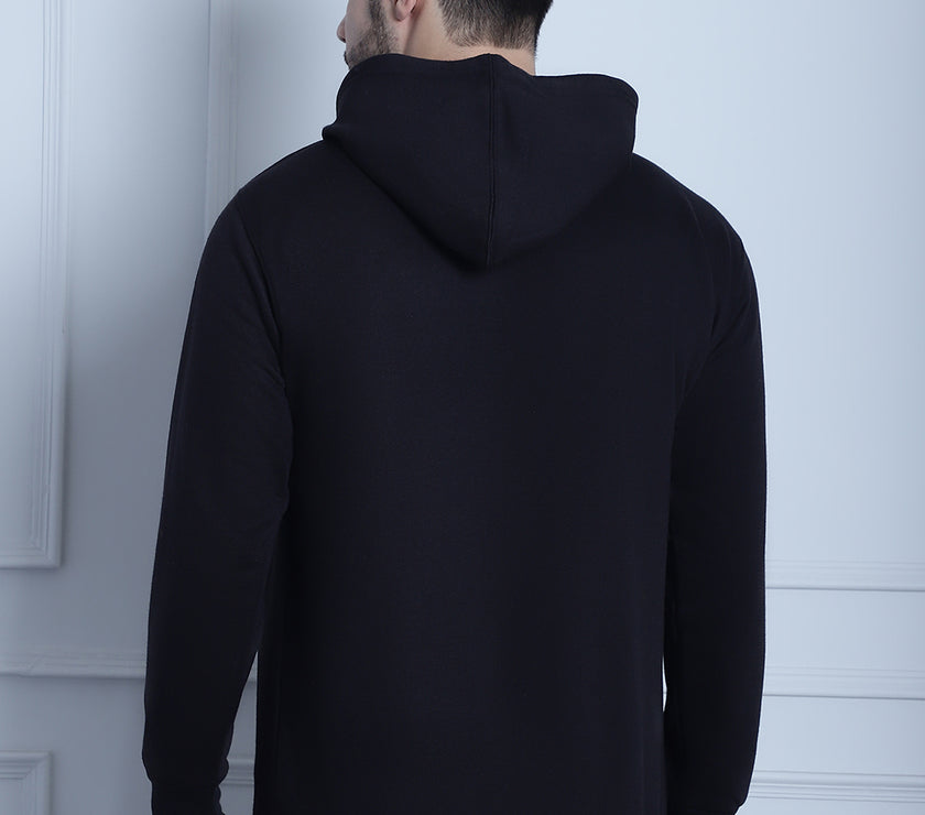 Vimal Jonney Black Solid Hooded Cotton Fleece Sweatshirt for Men