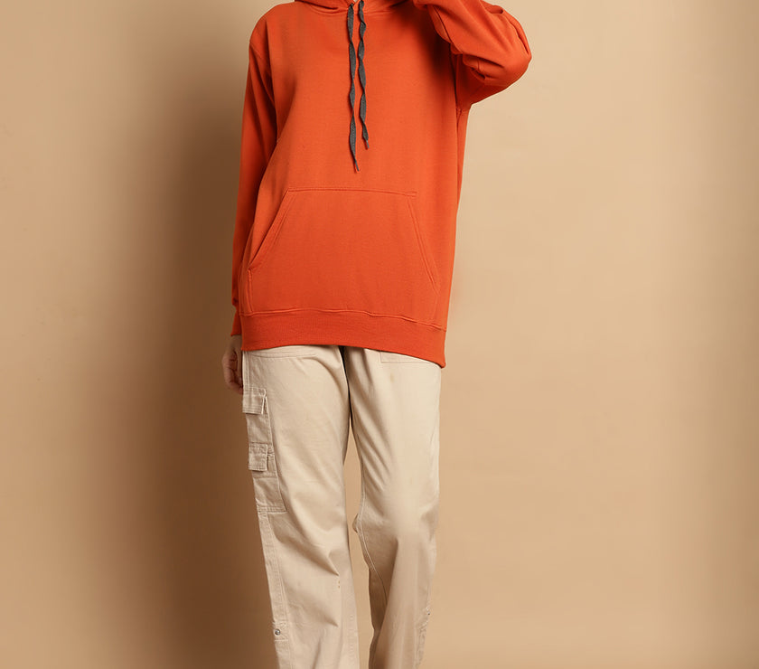 Vimal Jonney Rust Solid Hooded Cotton Fleece Sweatshirt for Women