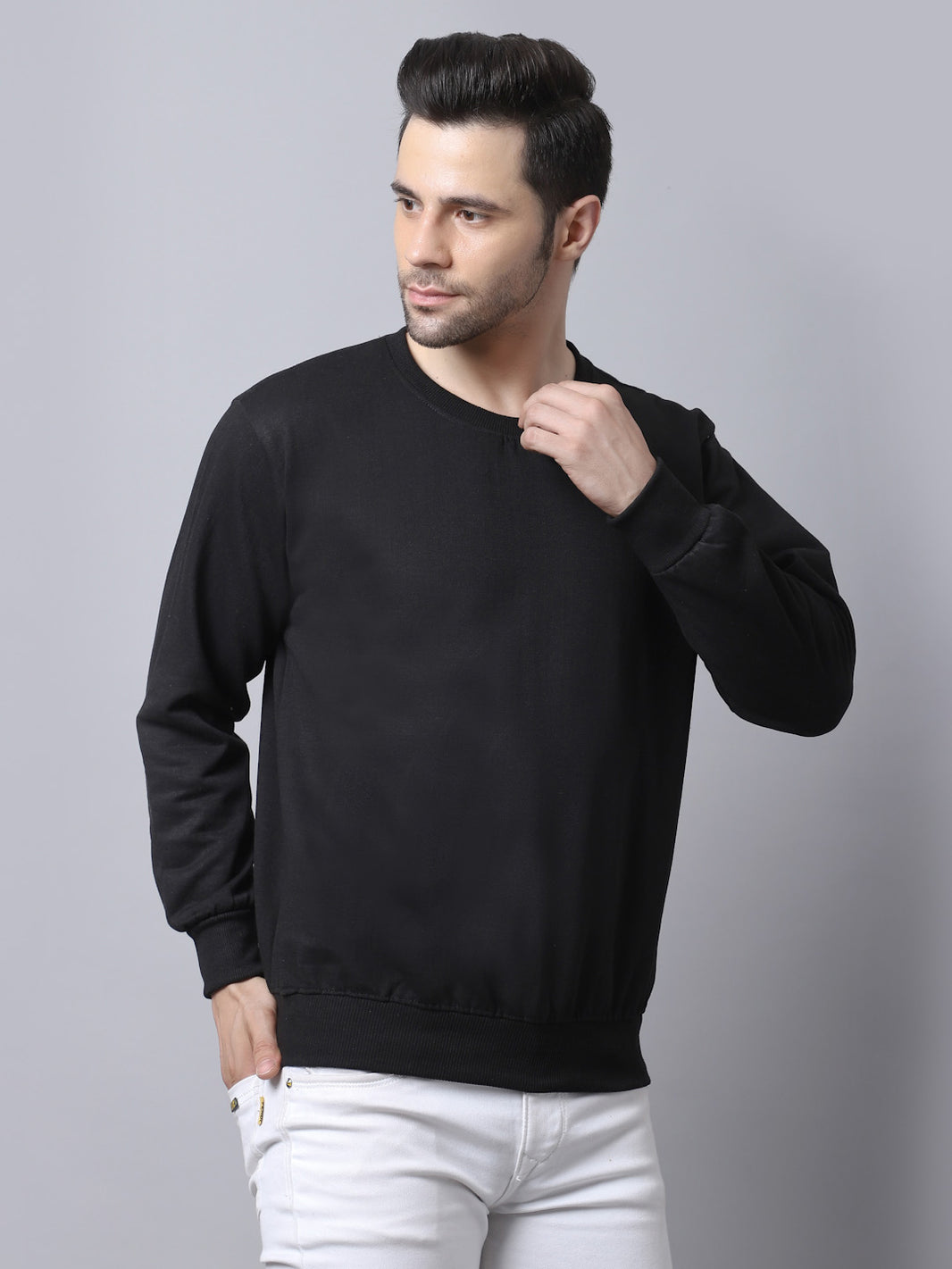 Vimal Jonney Fleece Round Neck Black Sweatshirt for Men