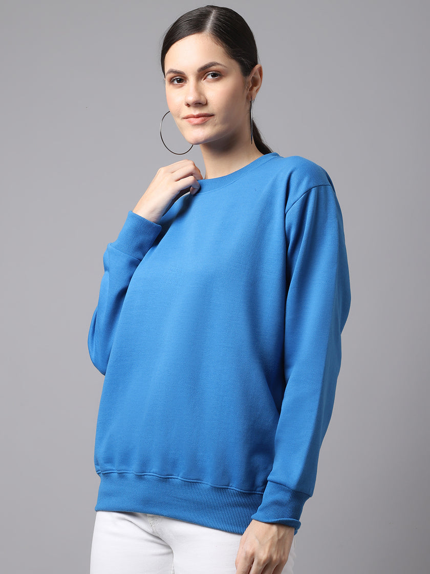 Vimal Jonney Fleece Round Neck Blue Sweatshirt For Women