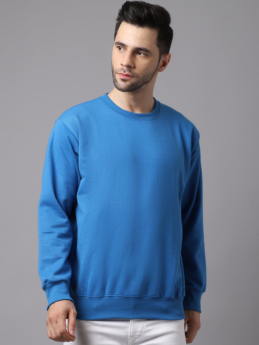 Vimal Jonney Fleece Round Neck Blue Sweatshirt for Men