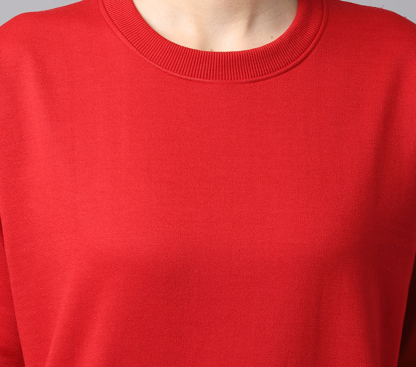 Vimal Jonney Fleece Round Neck Maroon Sweatshirt For Women