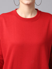 Vimal Jonney Fleece Round Neck Maroon Sweatshirt For Women