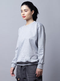 Vimal Jonney Fleece Round Neck Grey Melange Sweatshirt For Women