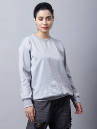 Vimal Jonney Fleece Round Neck Grey Melange Sweatshirt For Women