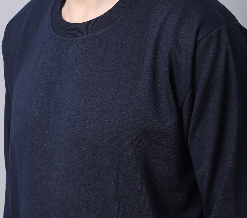 Vimal Jonney Fleece Round Neck Navy Blue Sweatshirt for Men